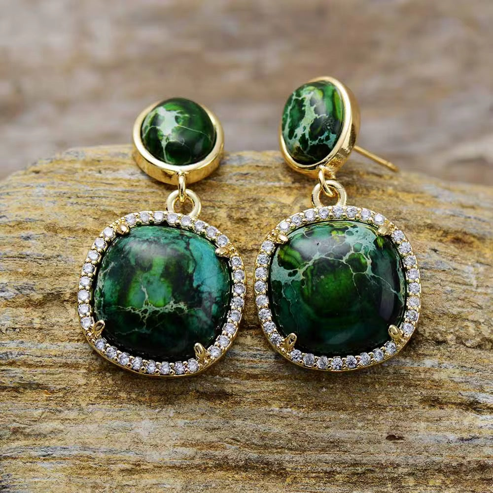 Imperial Duo— Minimal Green Stone Earrings