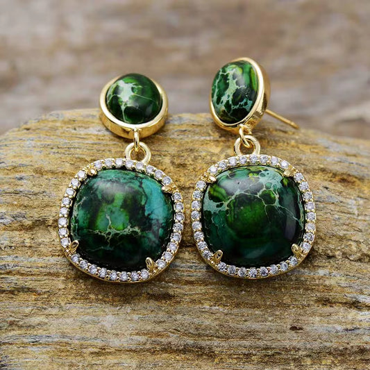 Imperial Duo— Minimal Green Stone Earrings