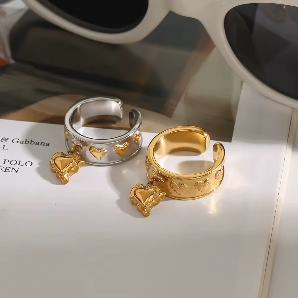 Molten Love Duo – Two-Tone Liquid Heart Ring