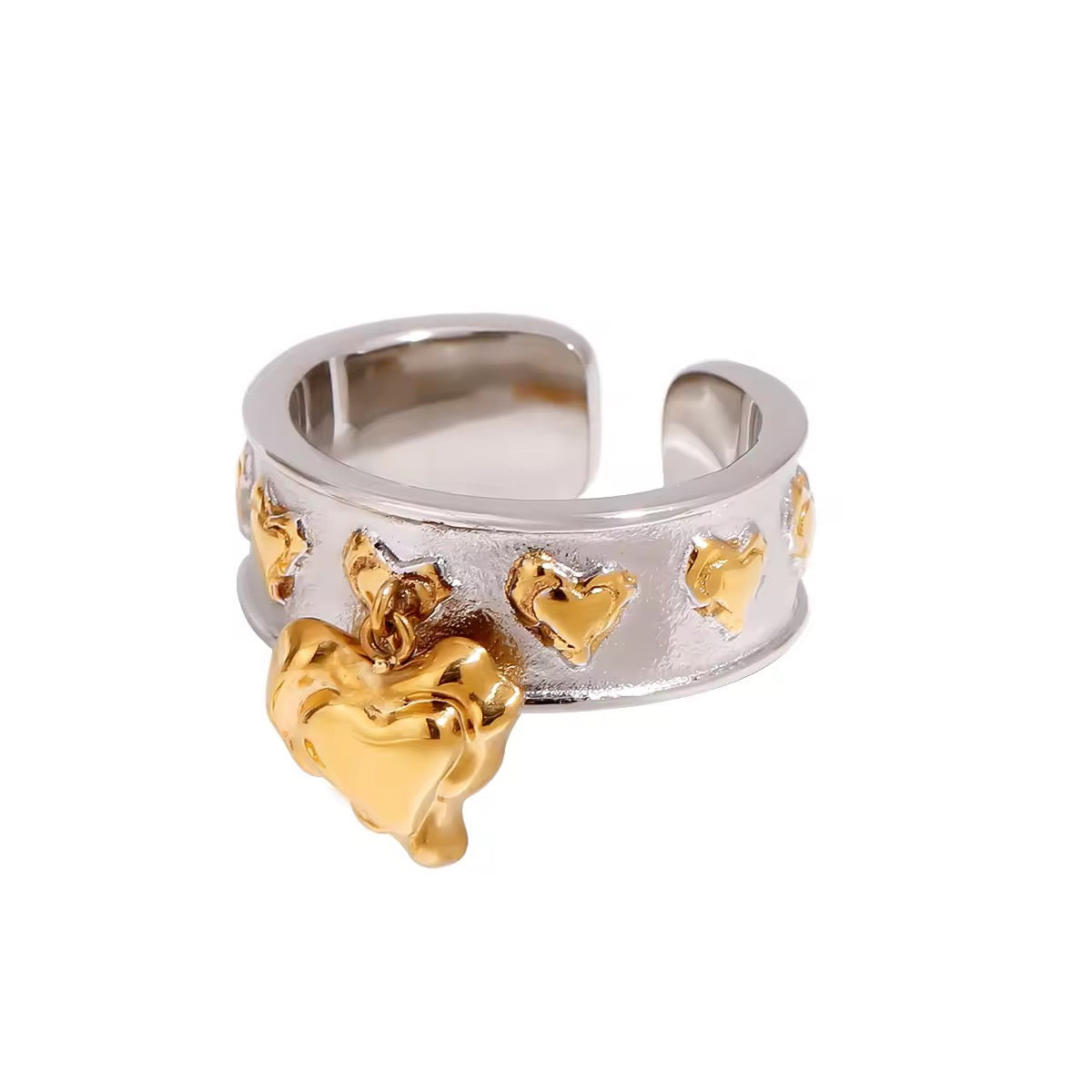 Molten Love Duo – Two-Tone Liquid Heart Ring