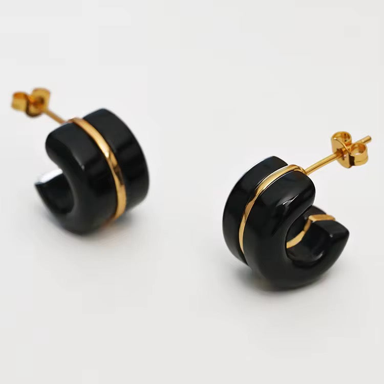 Monaco Black Enamel Hoops