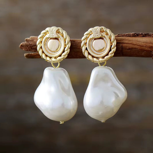Luxury Baroque Pearl Drop Earrings-Bold Art Deco Elegance