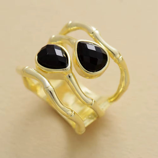 Black Agate Double Gemstone Ring