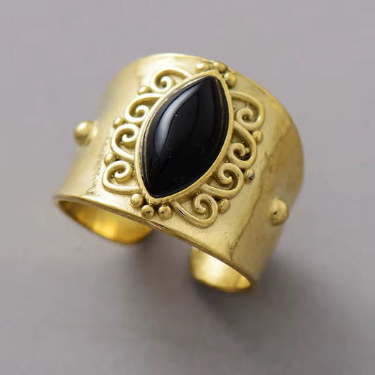 Gold-Plated Natural Gemstone Adjustable Ring