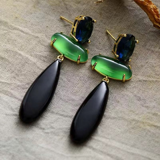 Luxe Black and Green Onyx Huggie Earrings