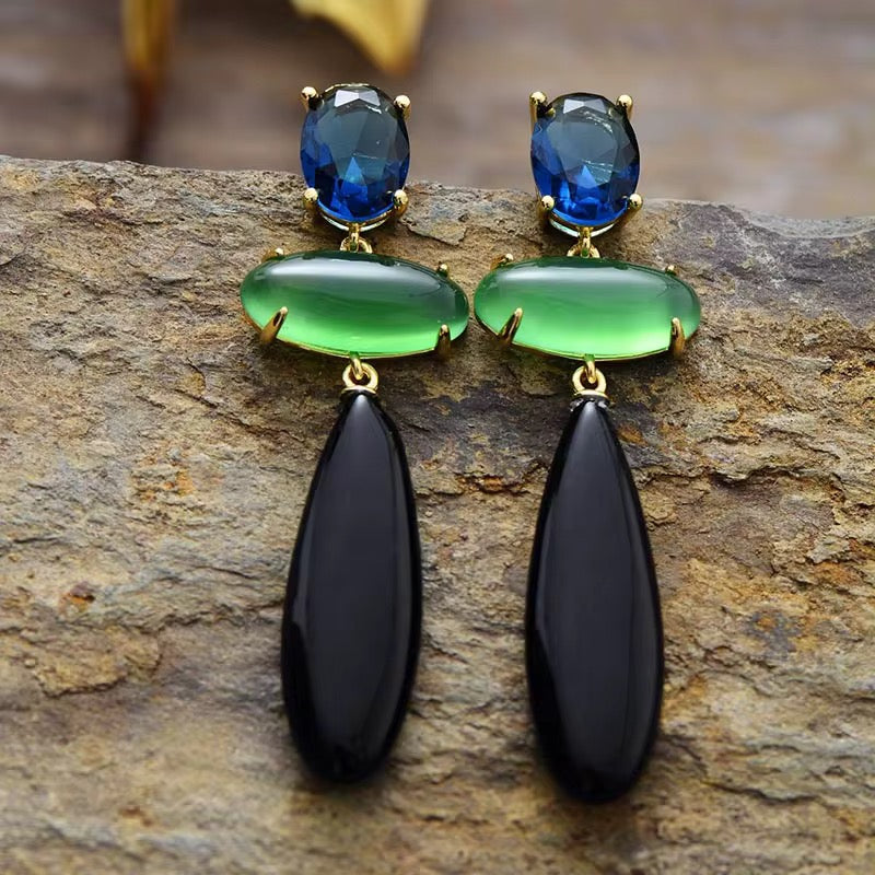 Luxe Black and Green Onyx Huggie Earrings