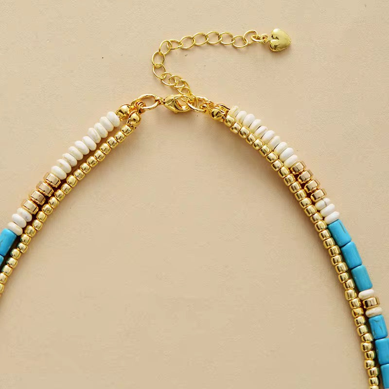 Turquoise & Gold Beaded Two - Layer Choker