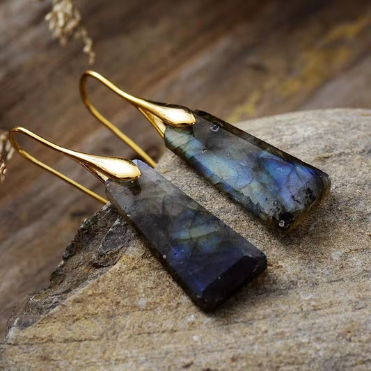 Labradorite Pyramid Dangle Earrings