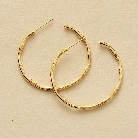 Bold Gold Bamboo Hoop Earrings