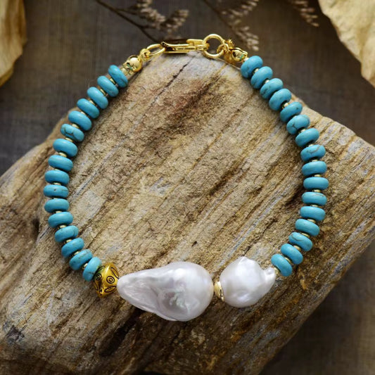 Luxury Baroque Pearl & Turquoise Bracelet-Elegant & Timeless