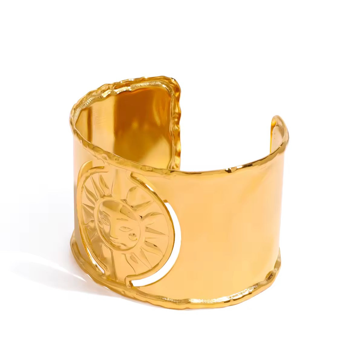 Sunburst Chunky Cuff Bracelet with Leopard Scarf – Gold Plated
