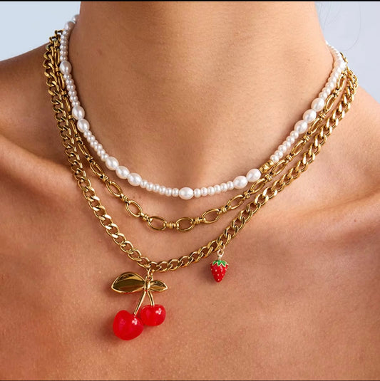🍓 Berry Cherry Bloom Necklace Set