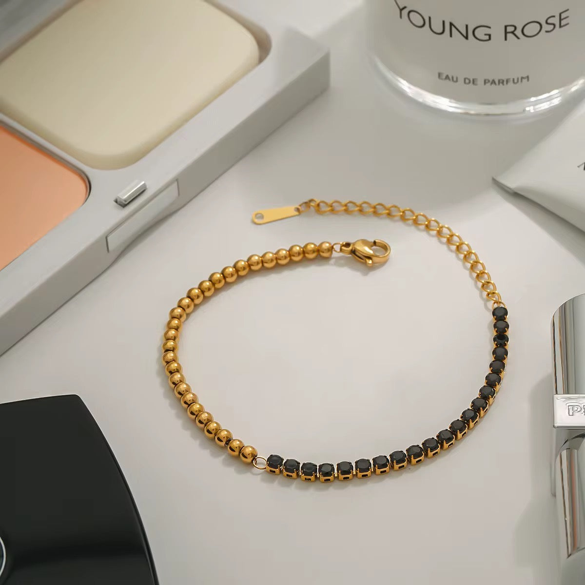 Midnight Halo Gold Tennis Bracelet