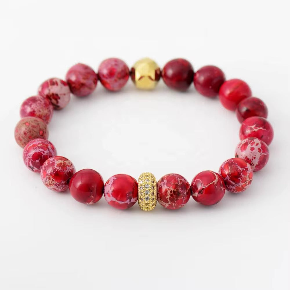 Imperial Ember — Red Imperial Jasper & Brass Beaded Bracelet