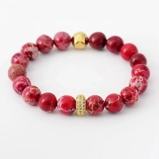 Imperial Ember — Red Imperial Jasper & Brass Beaded Bracelet