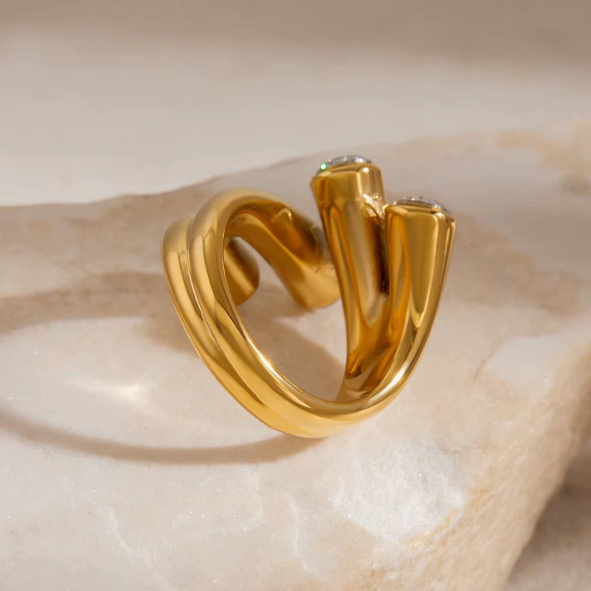 Golden Orbit Double Line Ring