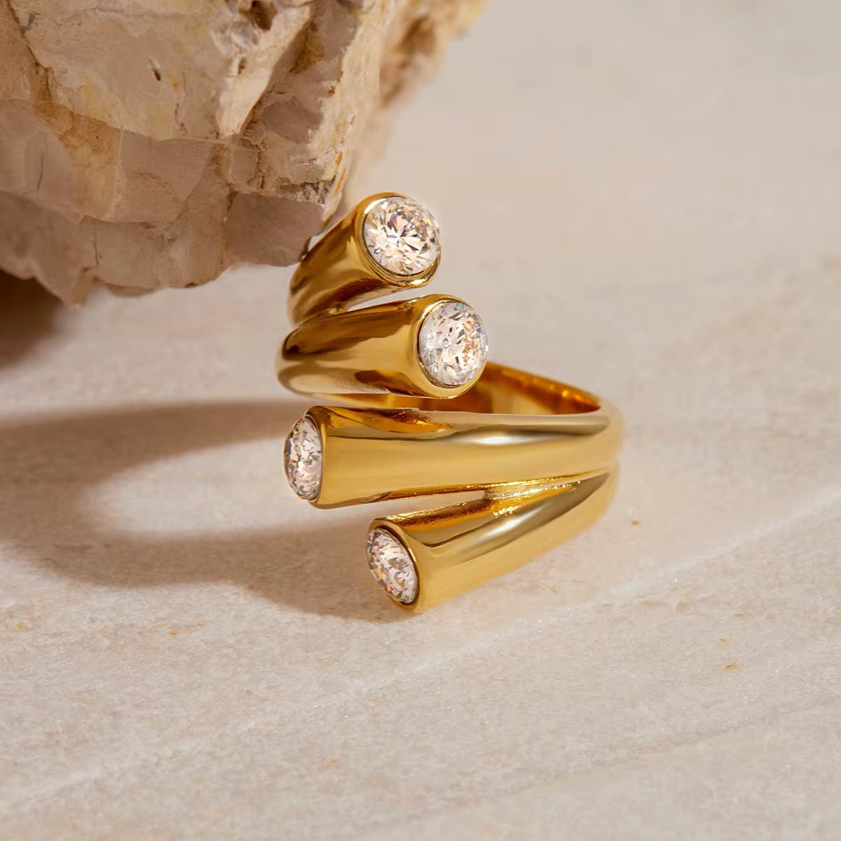 Golden Orbit Double Line Ring