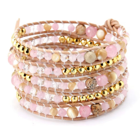 Romantic Pink Wrap Bracelet - Handcrafted Gemstone Luxury