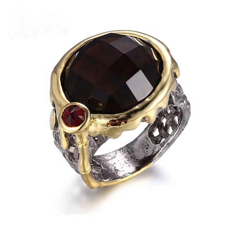 Eclipse Royale Garnet & Smoky Quartz Ring
