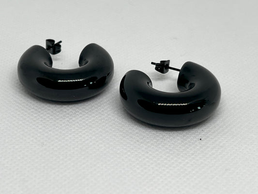 Modern Bolt Black Hoop Earrings