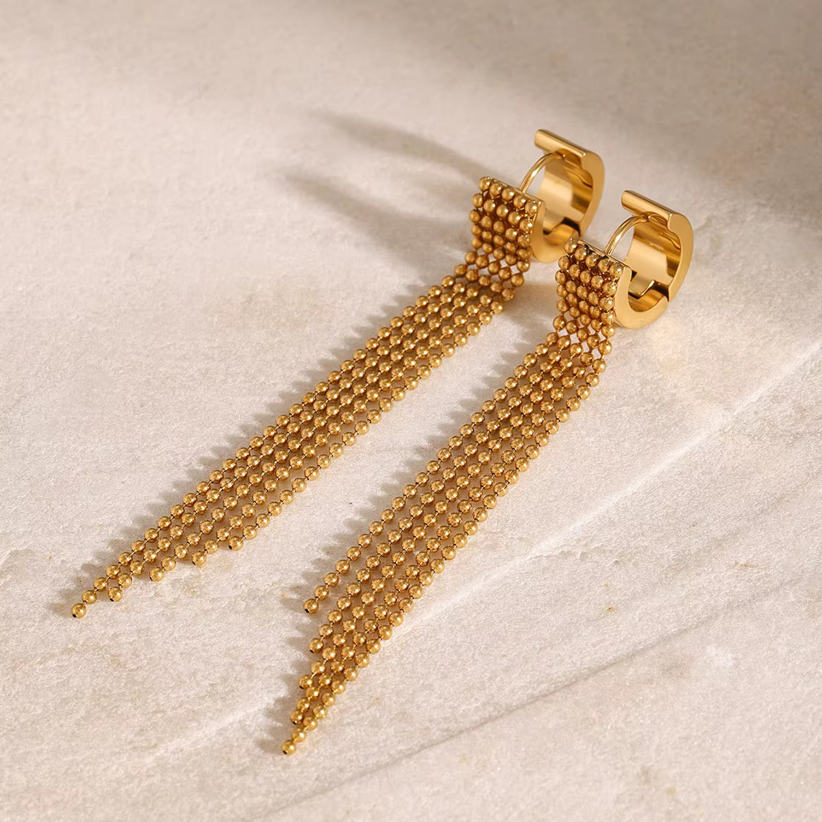 ✨ Élan 18K Gold Pearl Tassel Earrings
