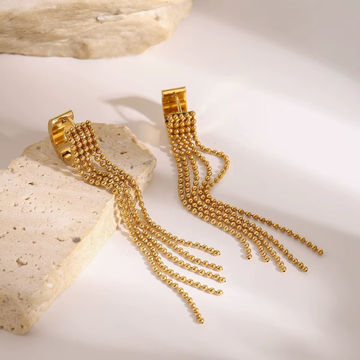 ✨ Élan 18K Gold Pearl Tassel Earrings