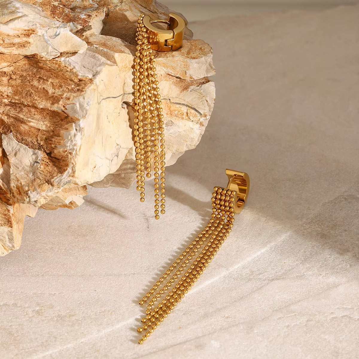 ✨ Élan 18K Gold Pearl Tassel Earrings