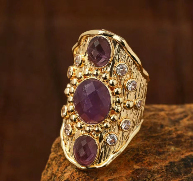 Celestia Amethyst Sovereign Ring – Adjustable 18K Gold Plated