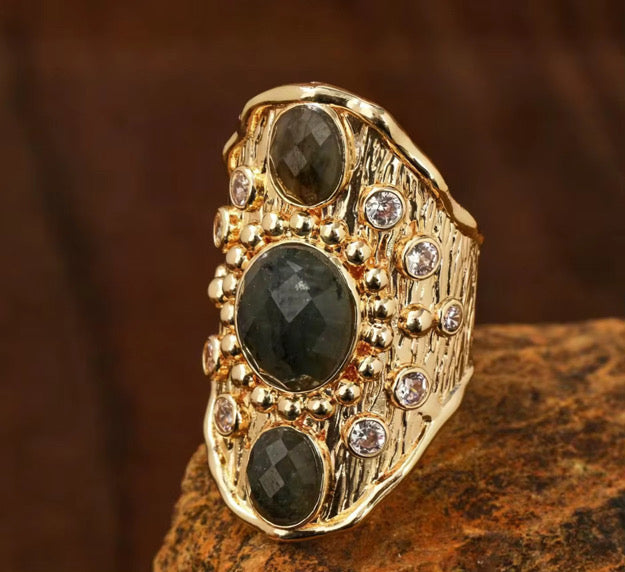 Aurora Labradorite Imperial Ring – Adjustable 18K Gold Plated