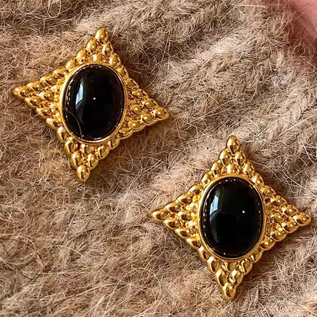 🌑 Midnight Muse Studs – Black Agate Edition