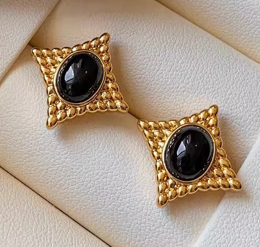 🌑 Midnight Muse Studs – Black Agate Edition