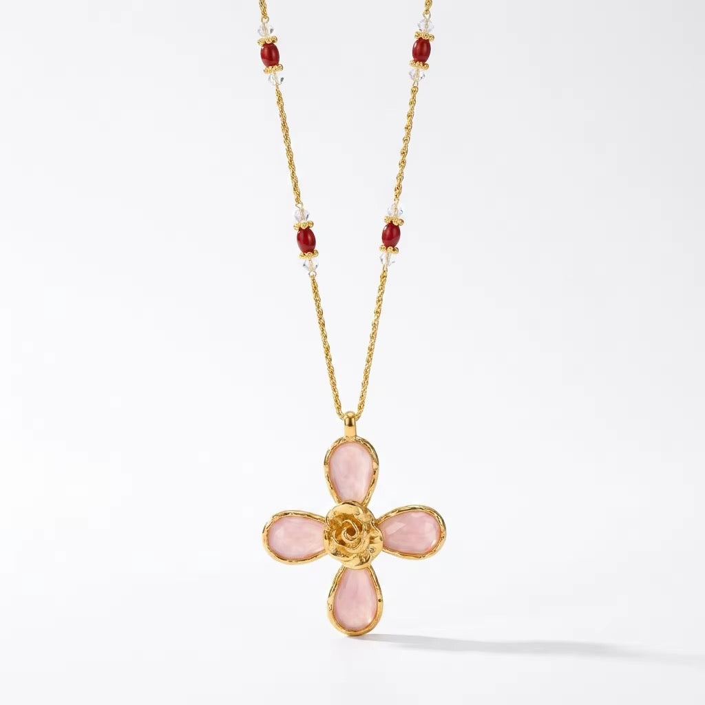 Evelina Bloom — Vintage Pink Crystal Bloom Necklace