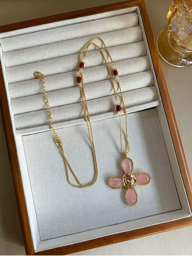 Evelina Bloom — Vintage Pink Crystal Bloom Necklace