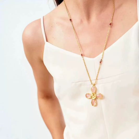 Evelina Bloom — Vintage Pink Crystal Bloom Necklace