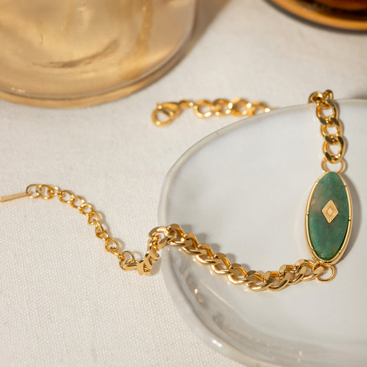 Emerald Grace - Retro 18K Gold Jade Chain Bracelet