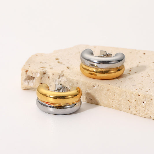 Two-Tone Chunky Hoop Earrings