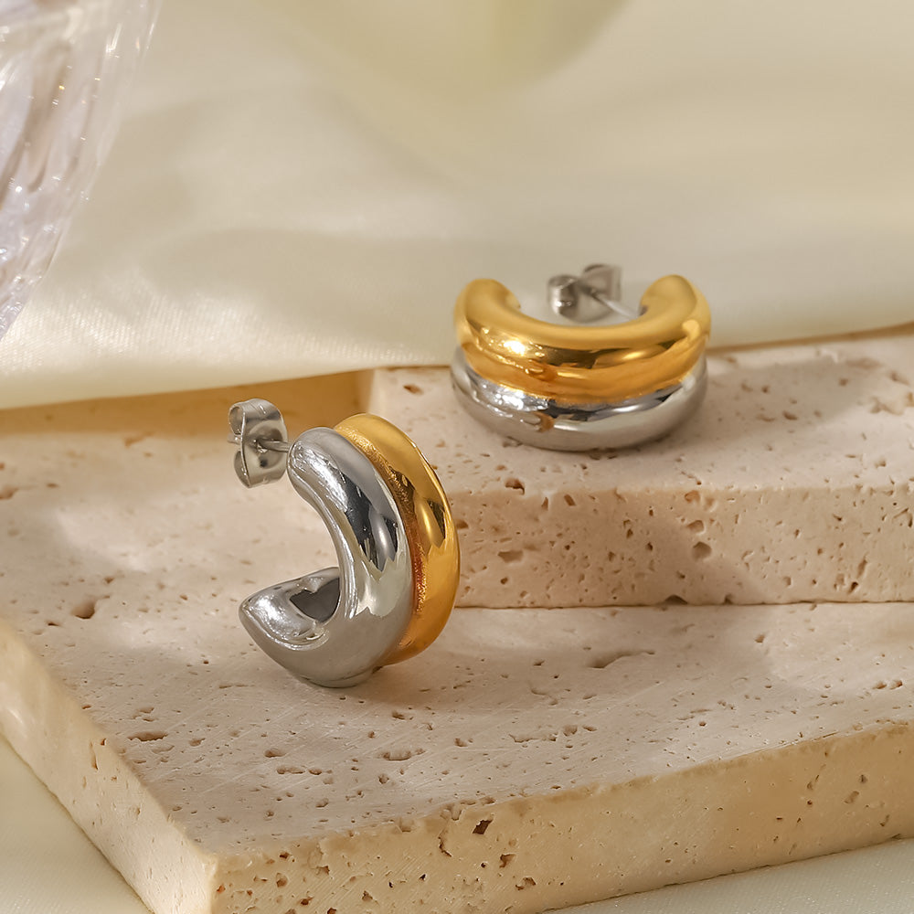 Two-Tone Chunky Hoop Earrings