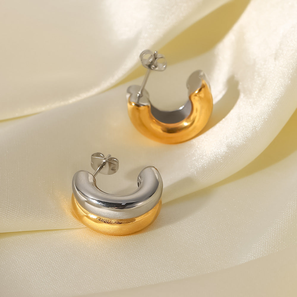 Two-Tone Chunky Hoop Earrings