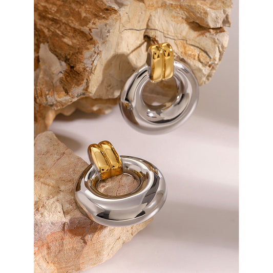 Two-Tone Vintage Earrings – 18K Gold & Silver Plated, Waterproof & Tarnish-Free