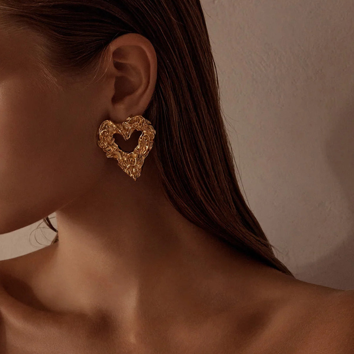 Lava Luxe 18K Gold PVD Chunky Heart Statement Earrings
