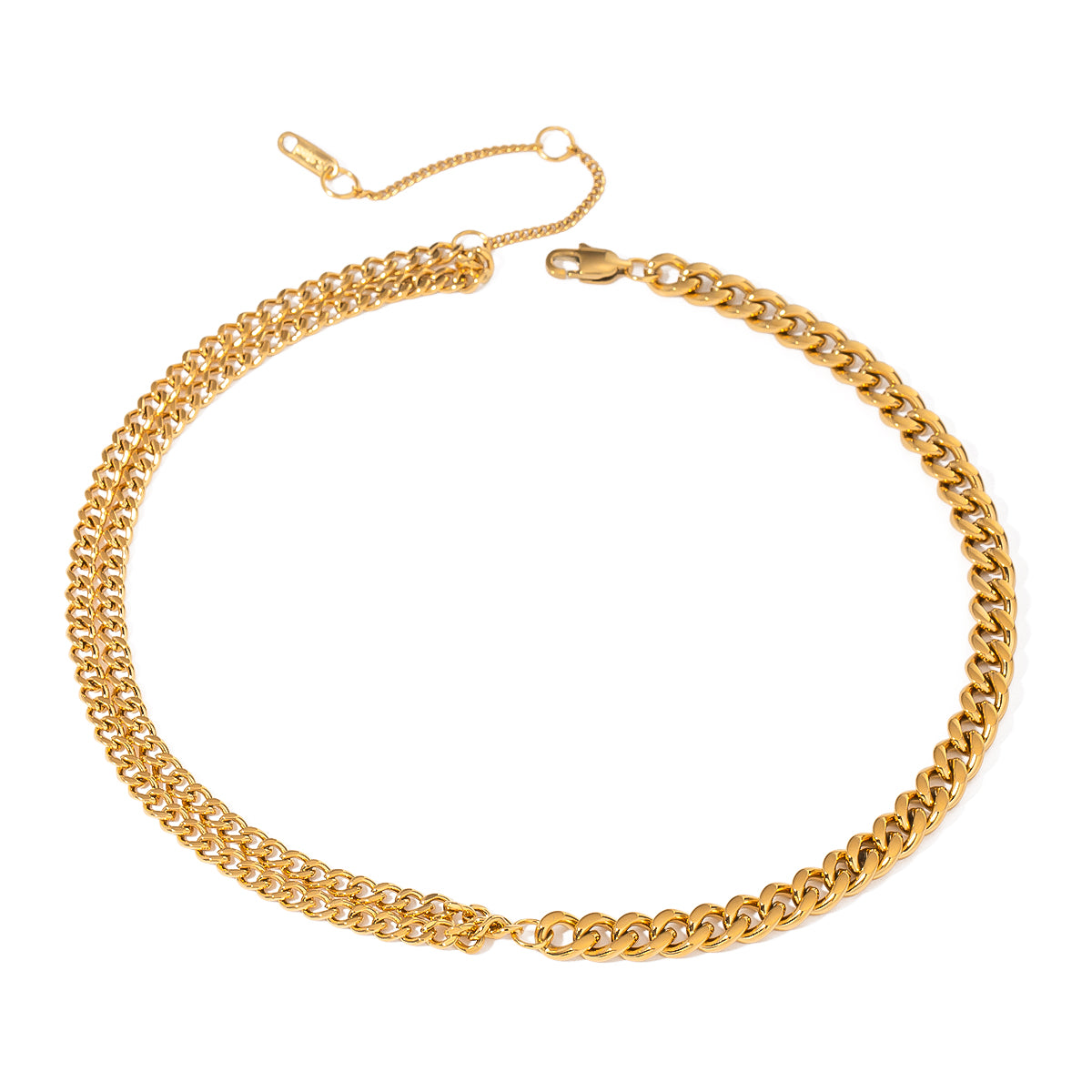 Duo - Link 18K Gold Plated Stainless Steel Necklace - Adjustable Statement Chain