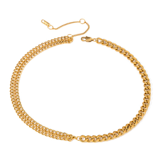 Duo - Link 18K Gold Plated Stainless Steel Necklace - Adjustable Statement Chain