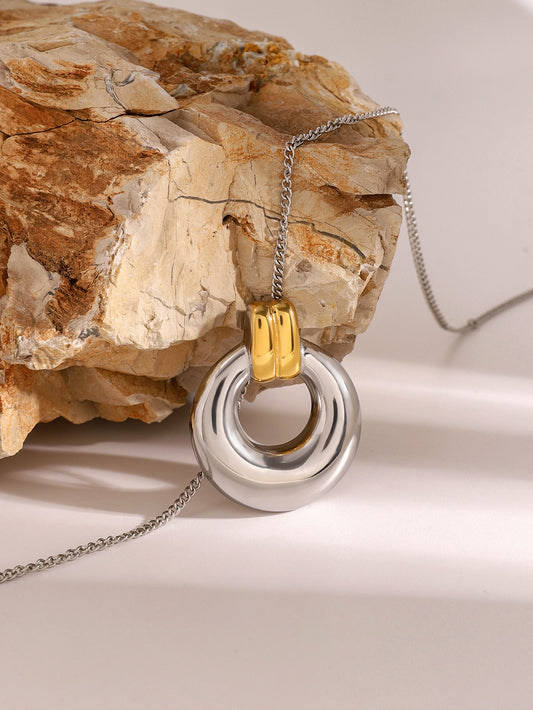 LUXOR Dual - Tone Halo Pendant - 18K Gold PVD on Stainless Steel