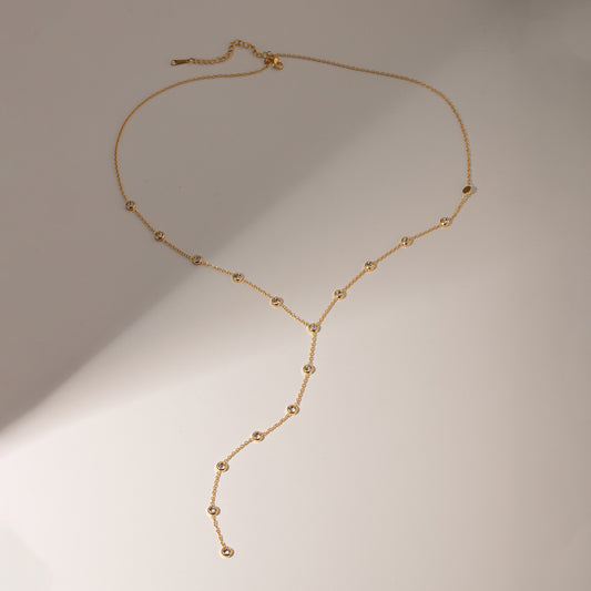 Celeste Drop – 18K Gold Dainty Y-Chain Necklace”