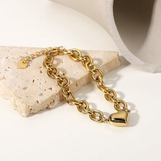 Trendy 14K Gold Plated Heart Link Chain Braclet