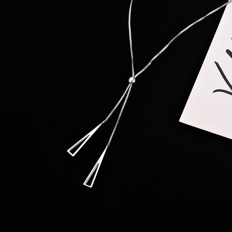 Sleek Triangle Tassel Necklace – Platinum Plated Stainless Steel