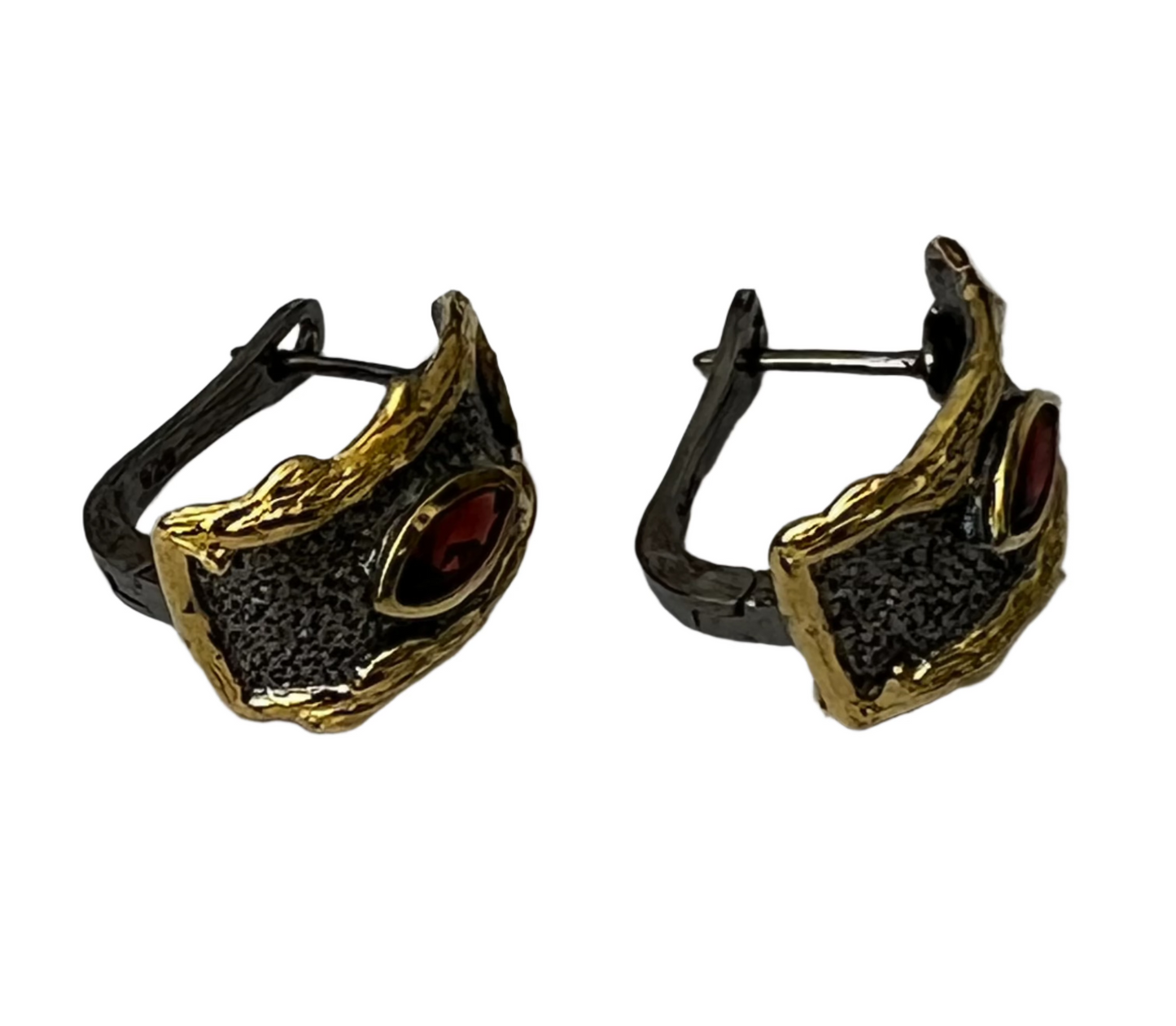 Gold-Plated Red Agate Vintage Earrings